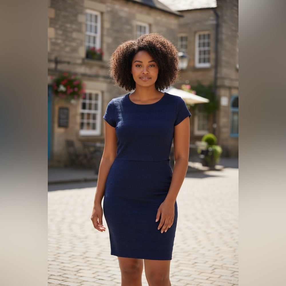 Navy Blue Short Sleeve Dress